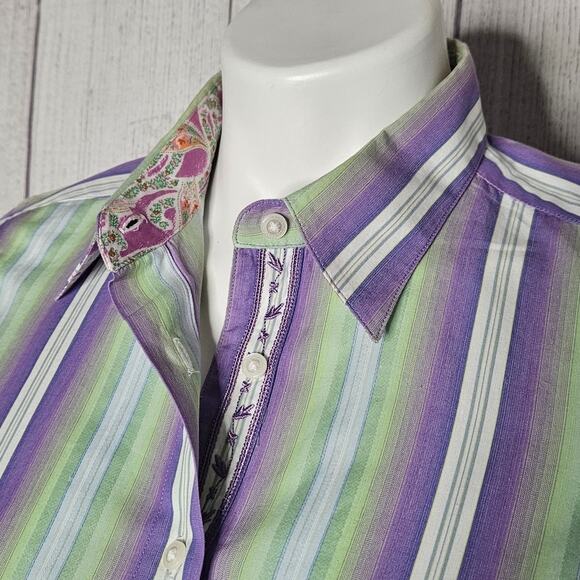 Robert Graham Purple & Green Button Down Shirt with Paisley Flip Cuffs, size 4 - Picture 2 of 8
